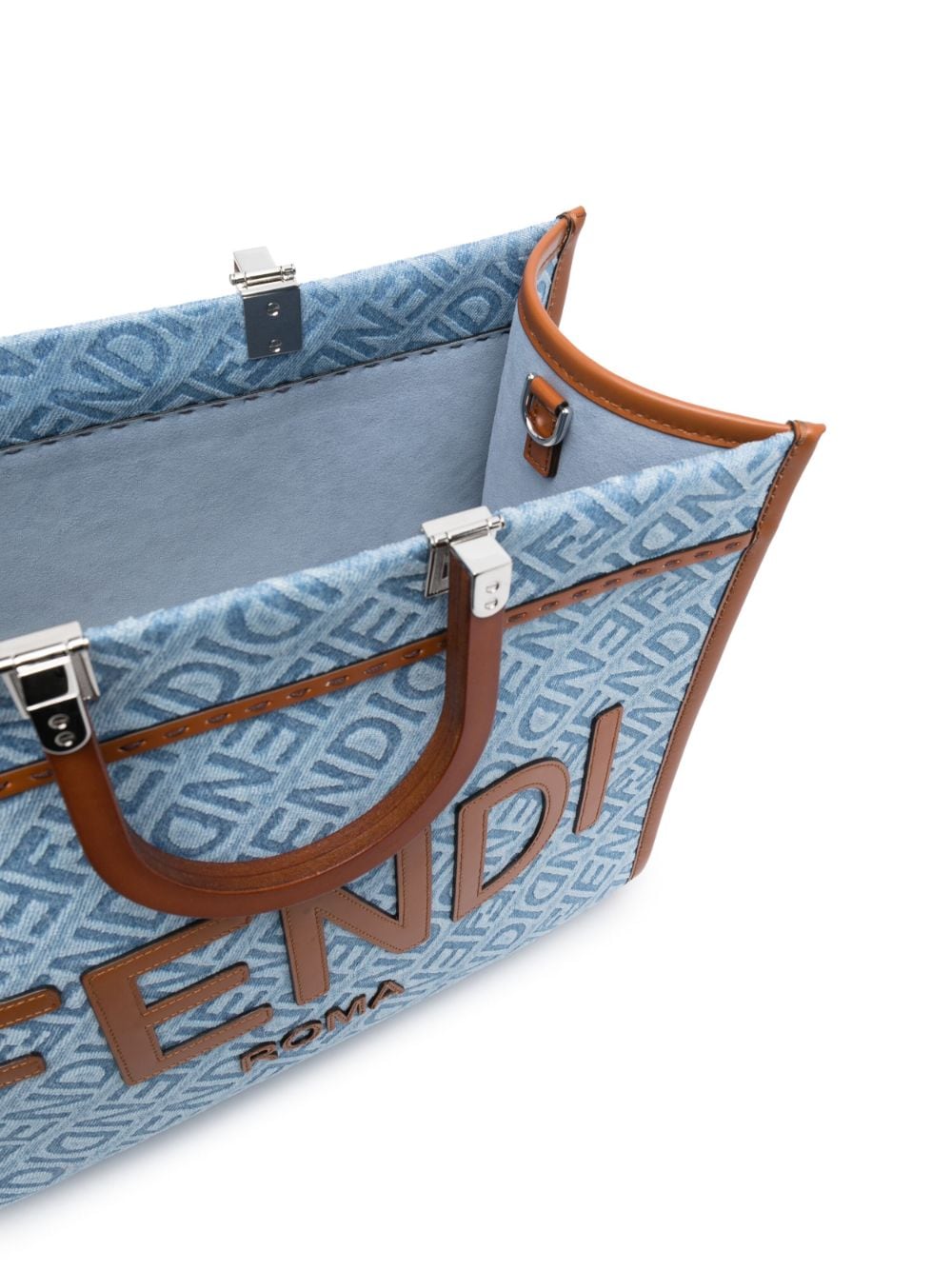 FENDI: Sunshine Medium bag in raffia with all-over embroidered FF