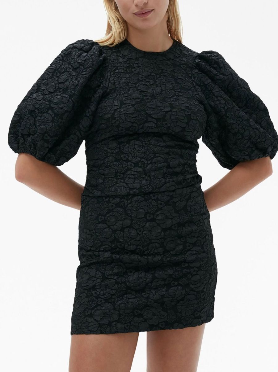 BLACK JACQUARD TIE WAIST SHORT SLEEVE DRESS – Continental Textiles