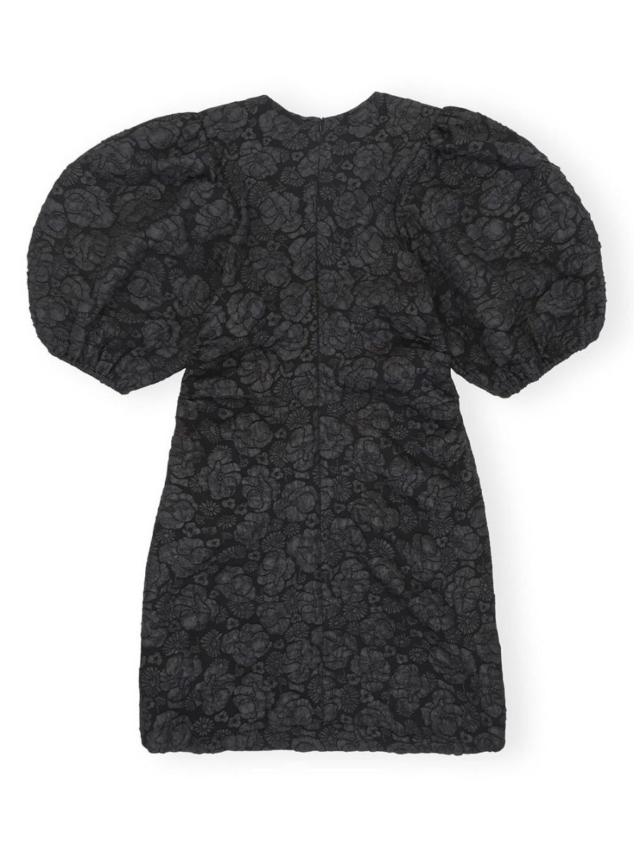 BLACK JACQUARD TIE WAIST SHORT SLEEVE DRESS – Continental Textiles