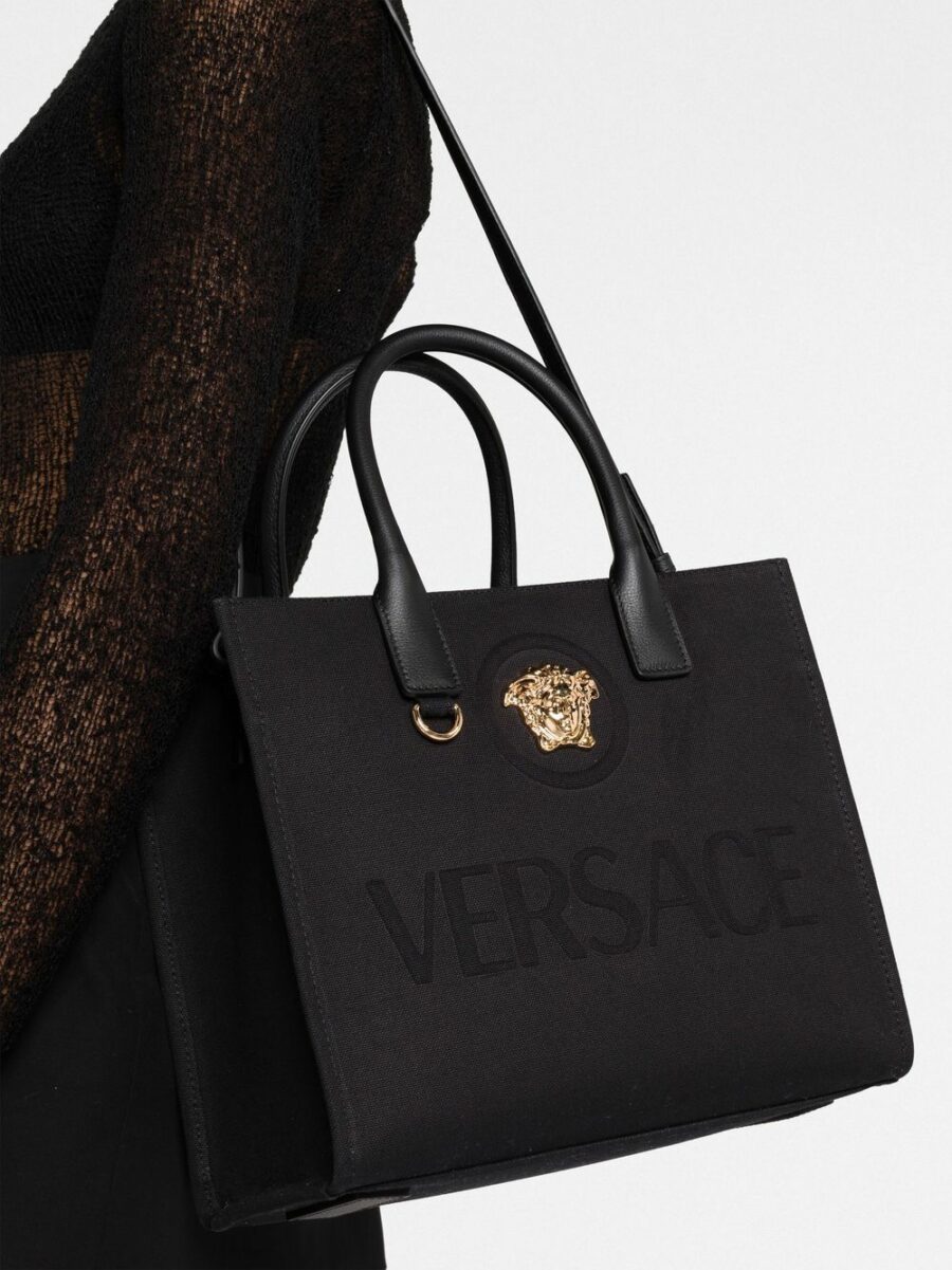 <strong>Versace </strong><br>Fabric-Calf Leather Small Tote - Image 3