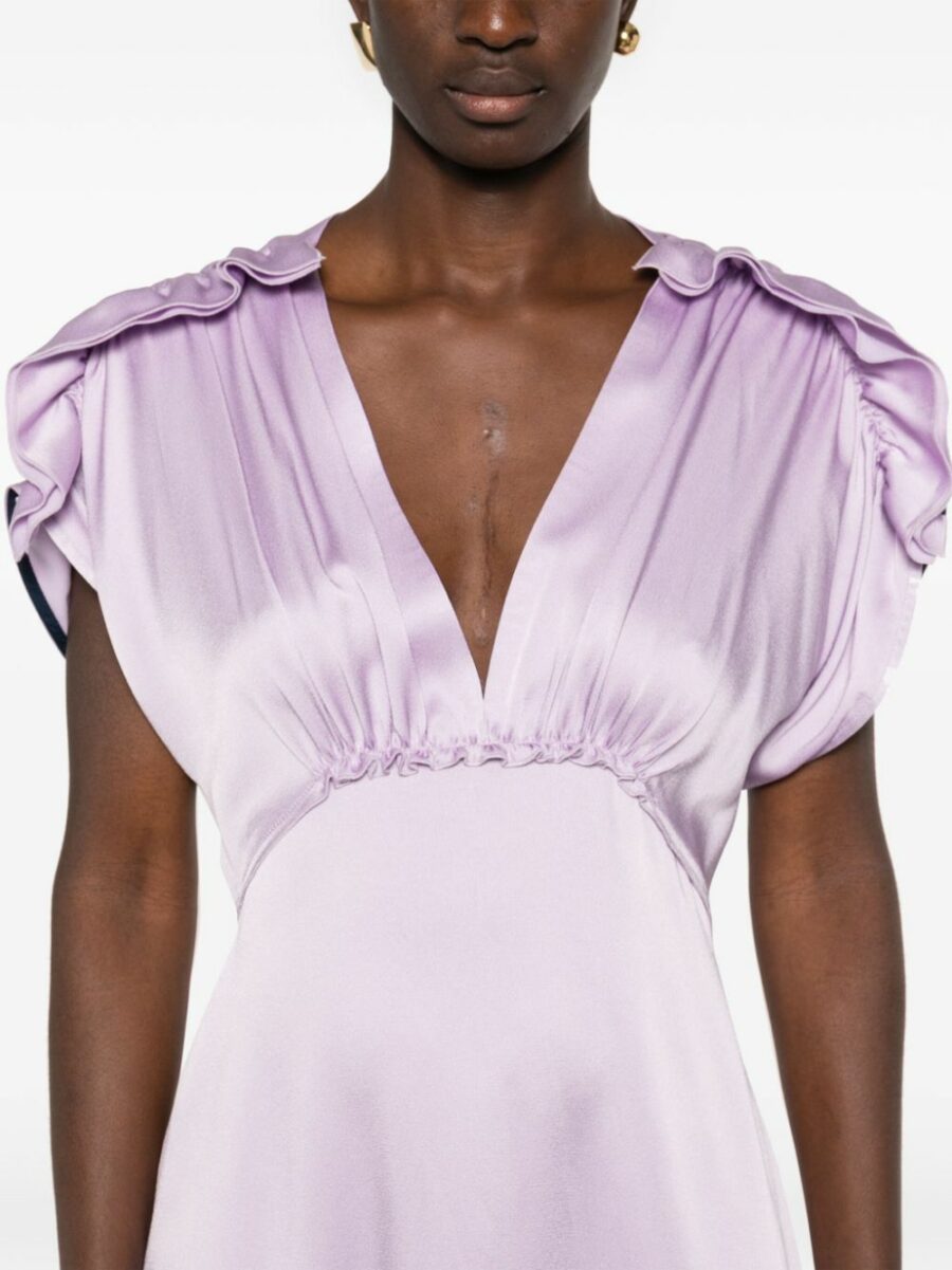 <strong>Victoria Beckham </strong><br>V Neck Ruffle Midi Dress - Image 5