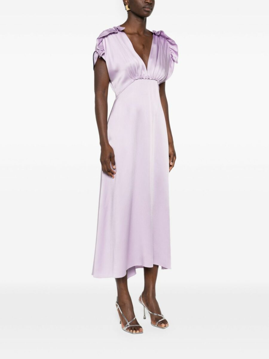 <strong>Victoria Beckham </strong><br>V Neck Ruffle Midi Dress - Image 4