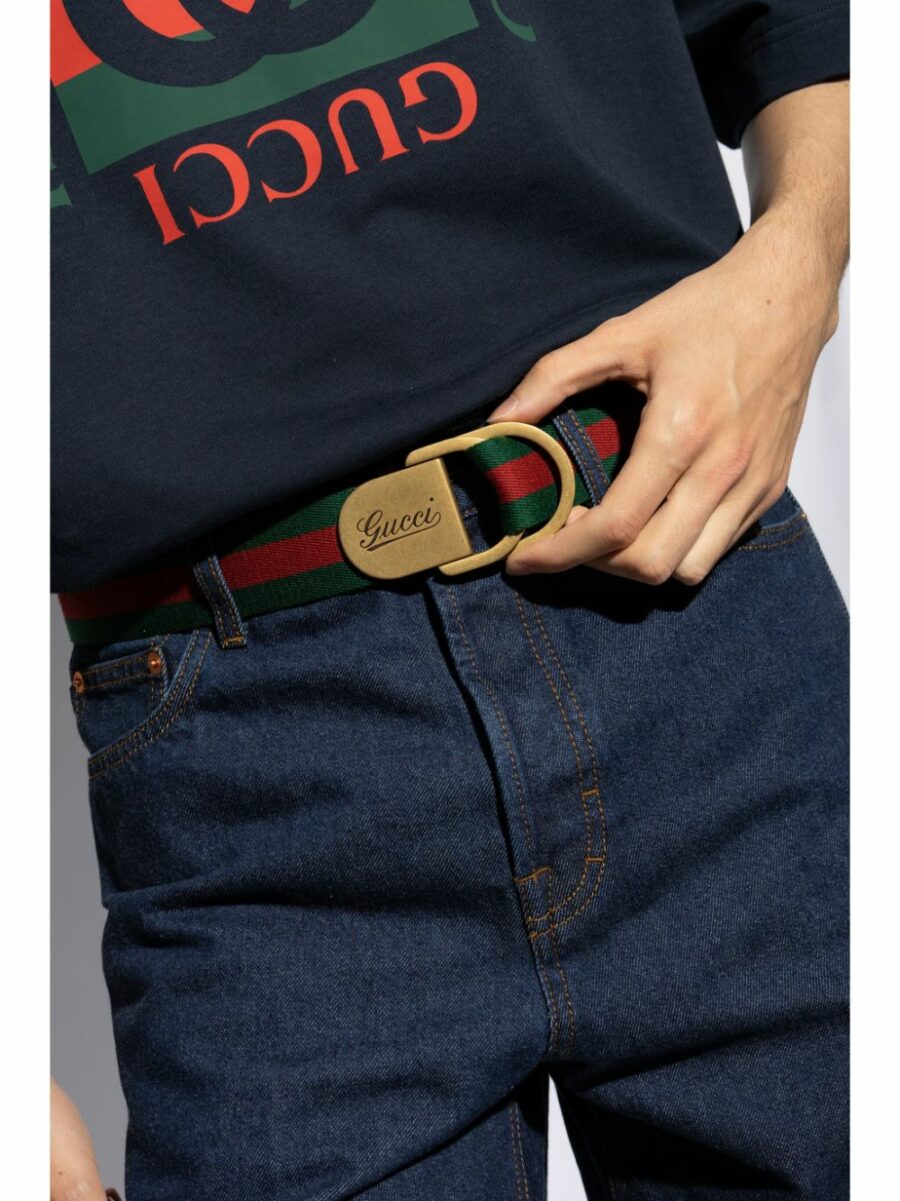 <strong>Gucci </strong><br>Cintura Larga Con Motivo Web E Fibbia Con Scritta - immagine 3