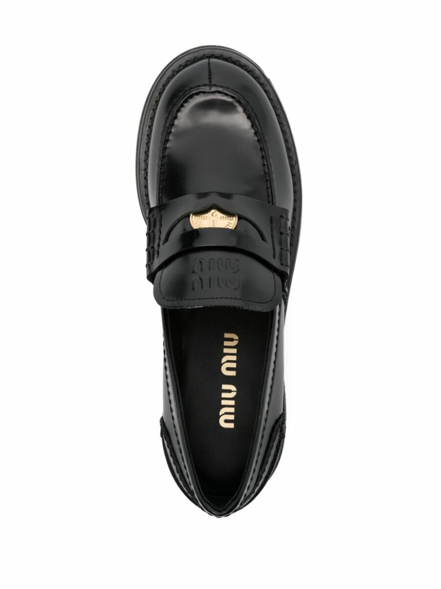 <strong>Miu Miu </strong><br>Brushed Leather Penny Loafers - Image 3