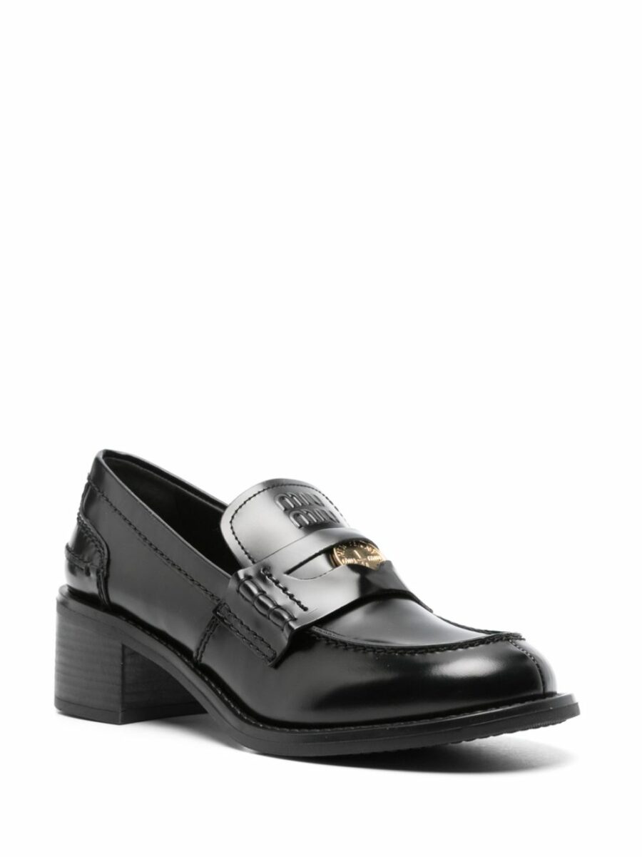 <strong>Miu Miu </strong><br>Brushed Leather Penny Loafers - Image 4