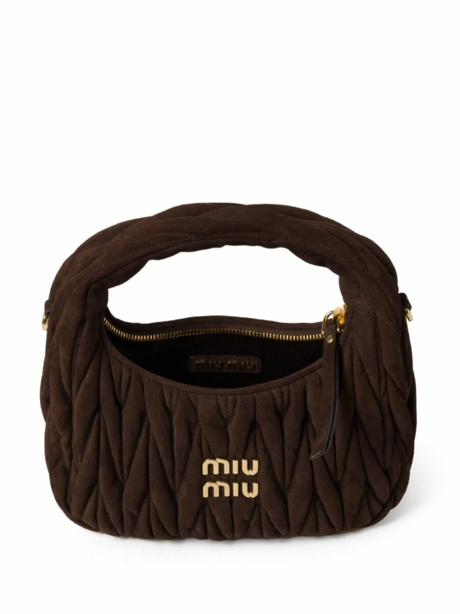 <strong>Miu Miu </strong><br>Wander Matelassé Buckskin Eather Hobo Bag - Image 4