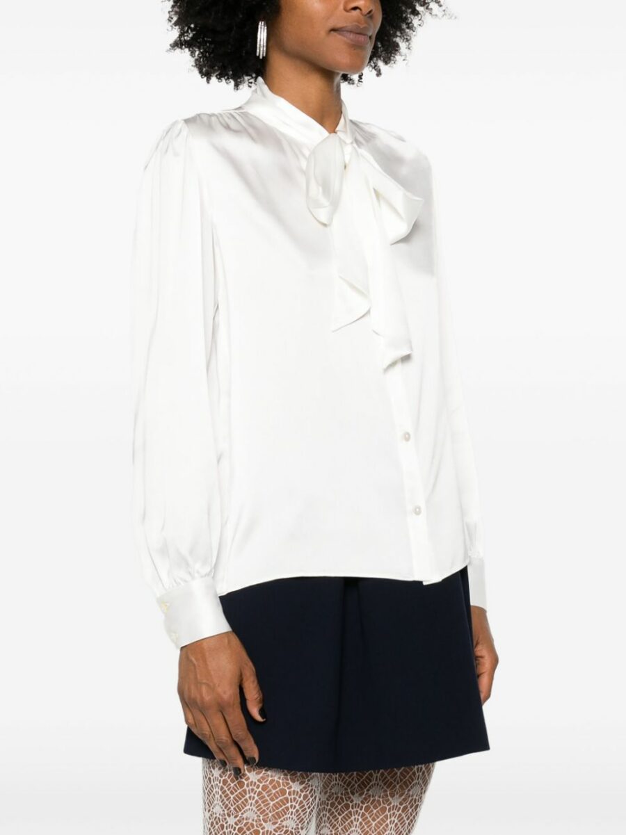 <strong>Alessandra Rich </strong><br>Silk Satin Blouse With Bow Tie - Image 3