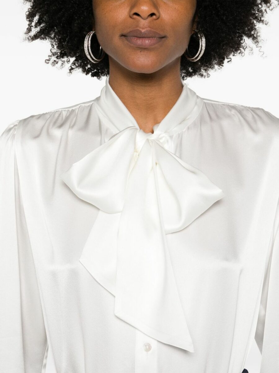 <strong>Alessandra Rich </strong><br>Silk Satin Blouse With Bow Tie - Image 4