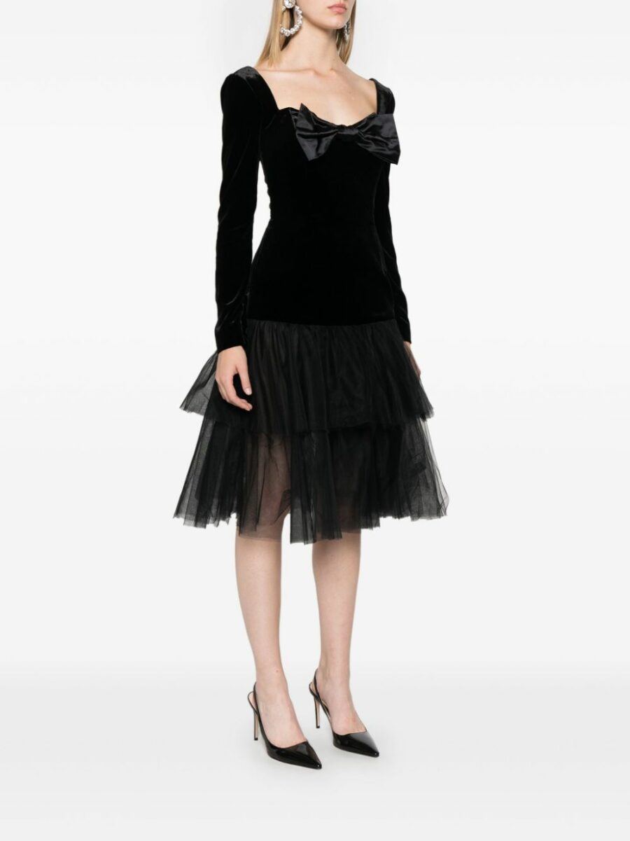 <strong>Alessandra Rich </strong><br>Velvet Dress With Tulle Skirt - Image 3